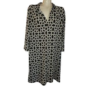Donna Morgan Womens Geometric Lattice Print Shift Dress Black White Size 14